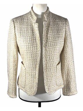 J.Crew Cream gold metallic Tweed lady jacket Blazer Size 6 Wool Blend preppy dre